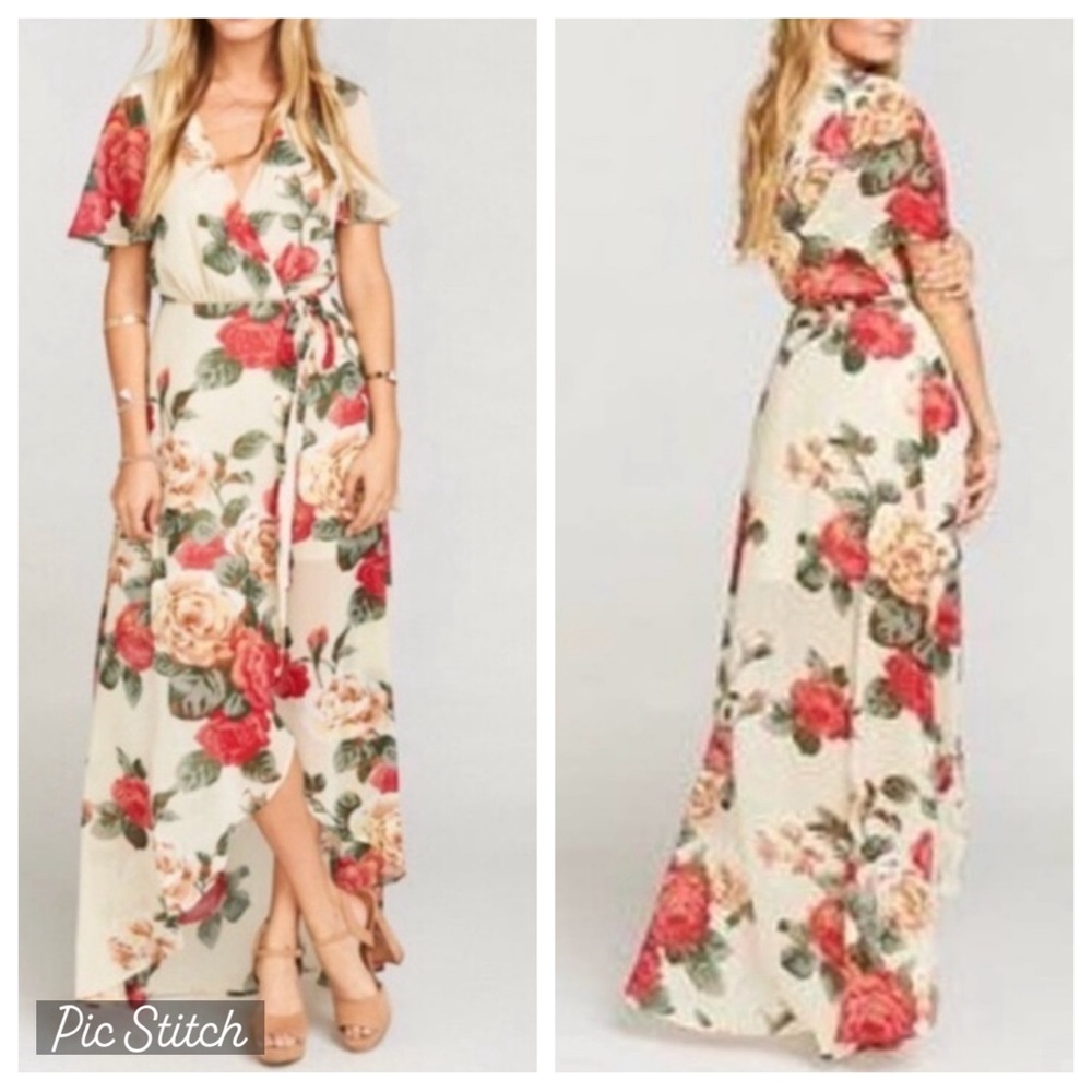 Show Me Your Mumu‎ Sophia Wrap Dress Maxi High Low Roses Women’s Sz Medium